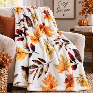 Harvest Joy Plush Throw Blanket 50x70 Fall Autumn Leaves Thanksgiving NWT